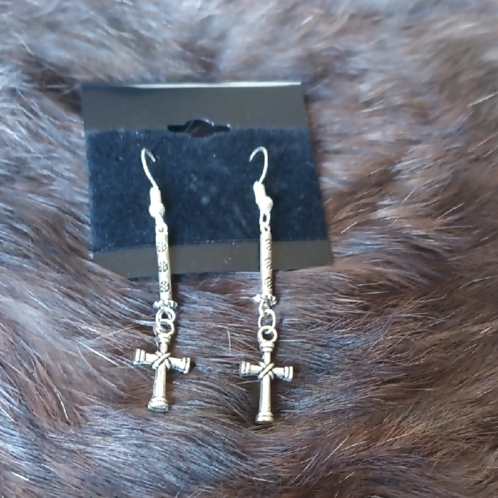 Silver Cross Dangle Earrings